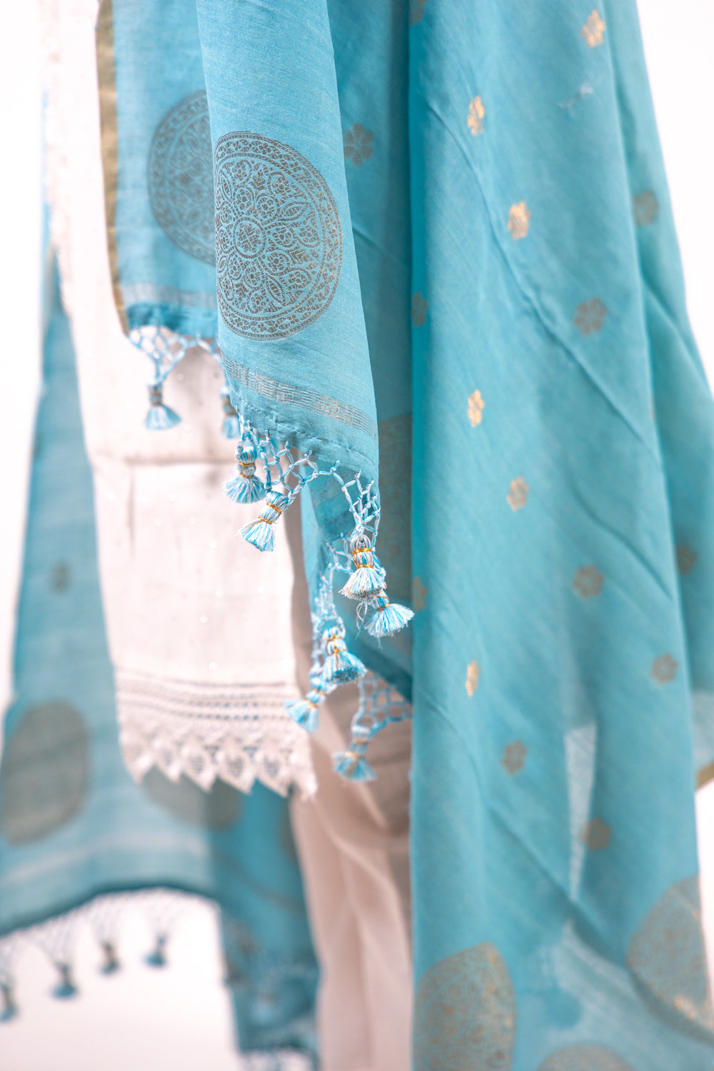 Sky Blue Mandala Zari Banarasi Moonga Silk Dupatta