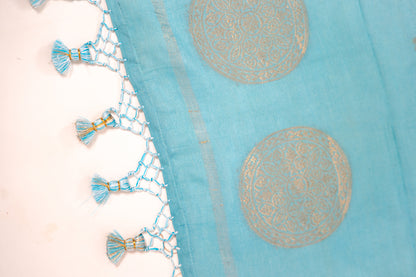 Sky Blue Mandala Zari Banarasi Moonga Silk Dupatta