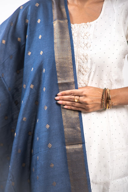 Navy Blue Diamond Zari Booti Banarasi Moonga Silk Dupatta