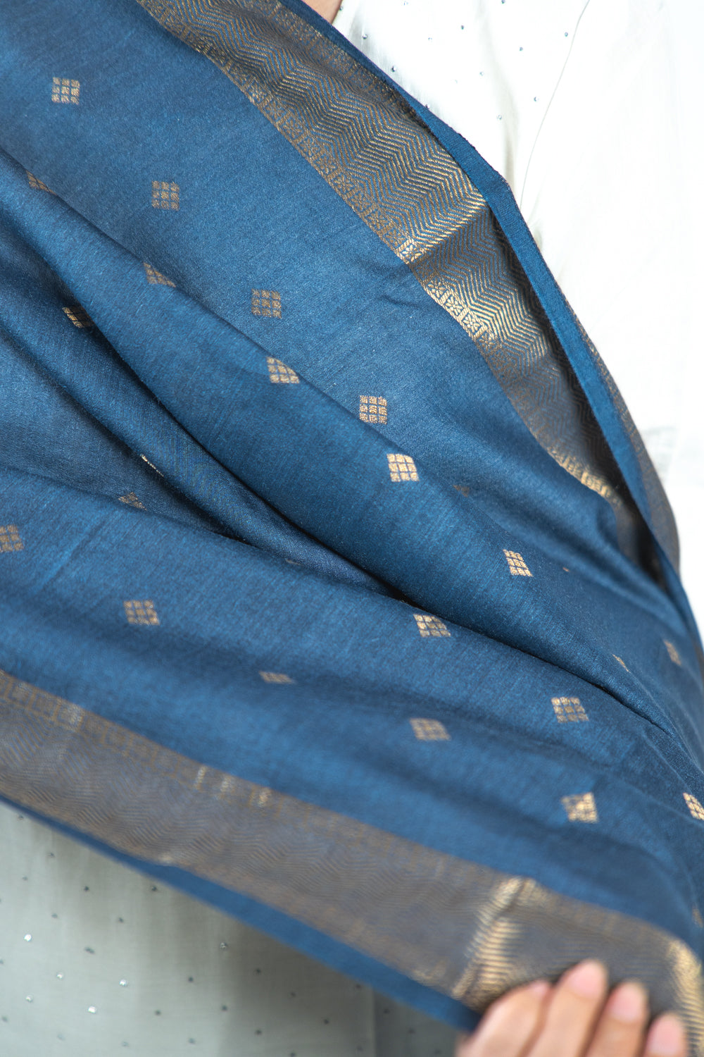 Navy Blue Diamond Zari Booti Banarasi Moonga Silk Dupatta