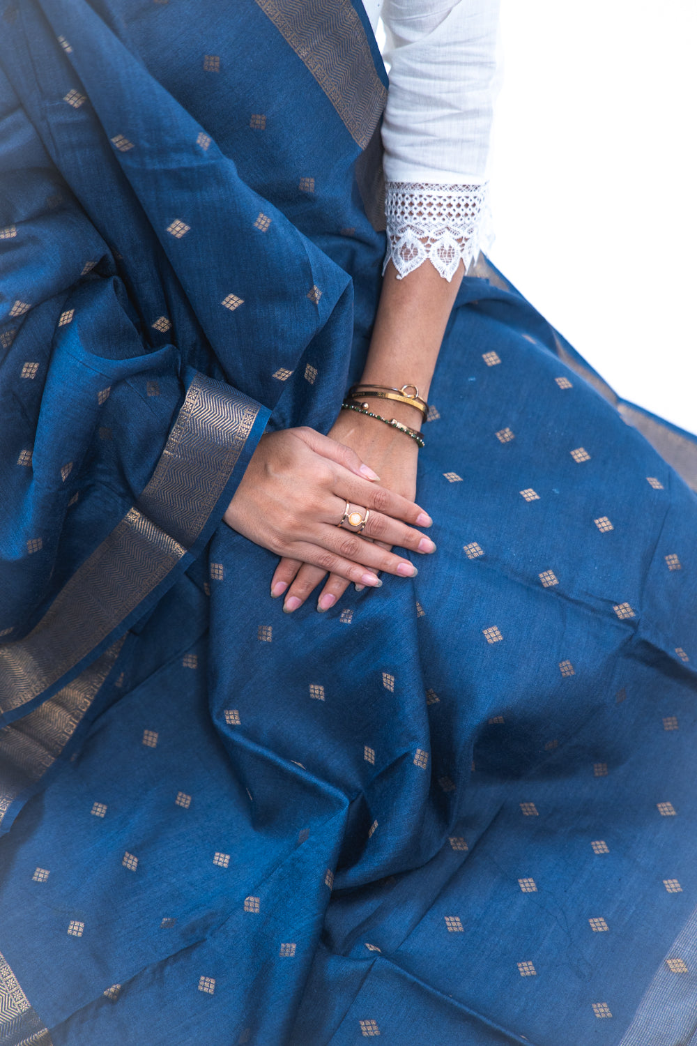 Navy Blue Diamond Zari Booti Banarasi Moonga Silk Dupatta