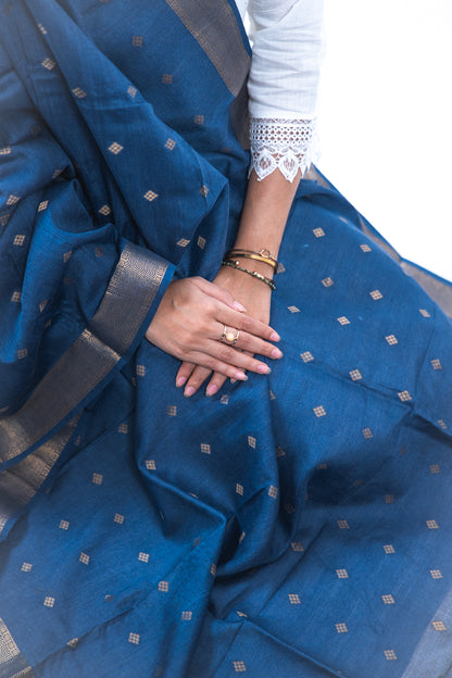 Navy Blue Diamond Zari Booti Banarasi Moonga Silk Dupatta