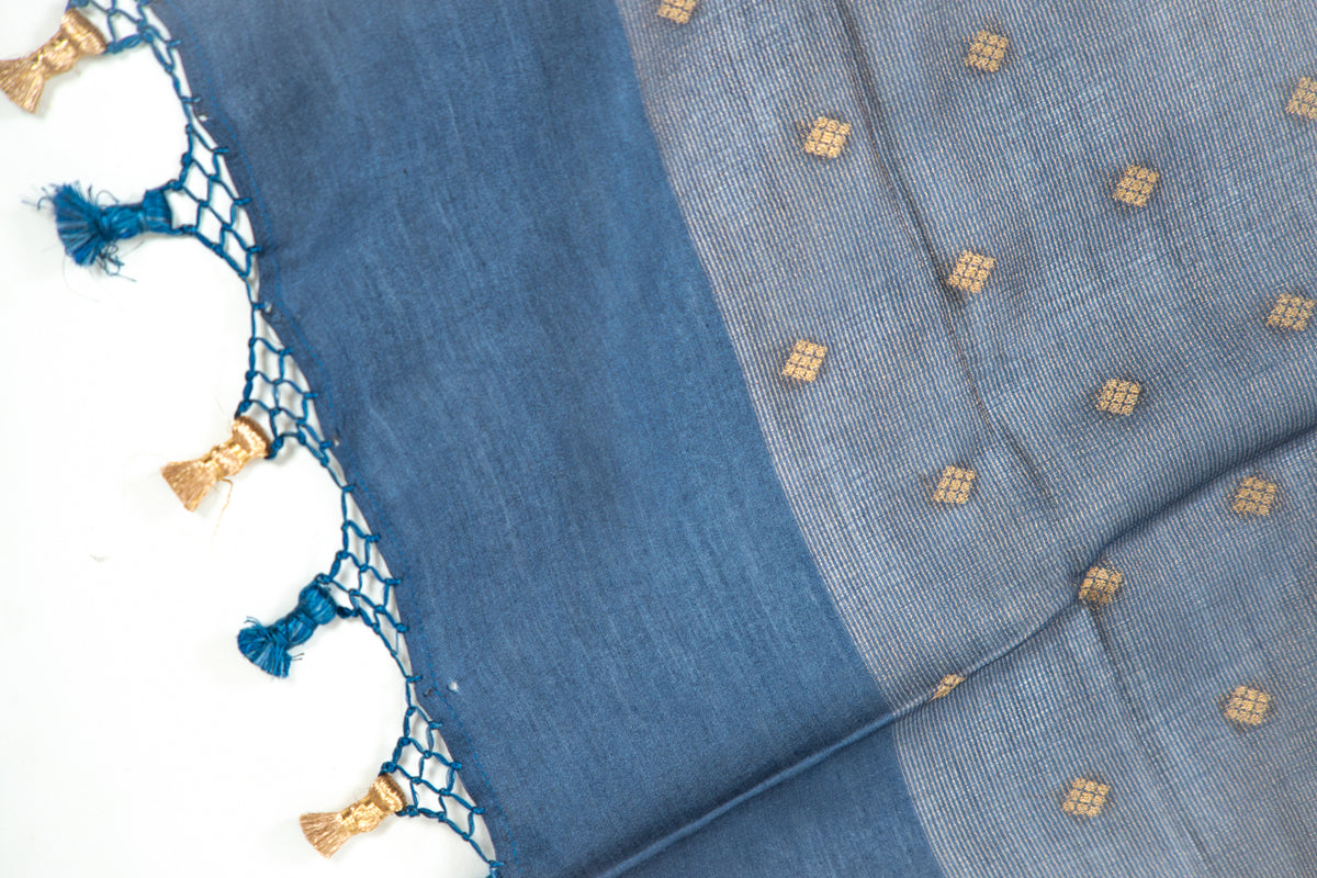Navy Blue Diamond Zari Booti Banarasi Moonga Silk Dupatta