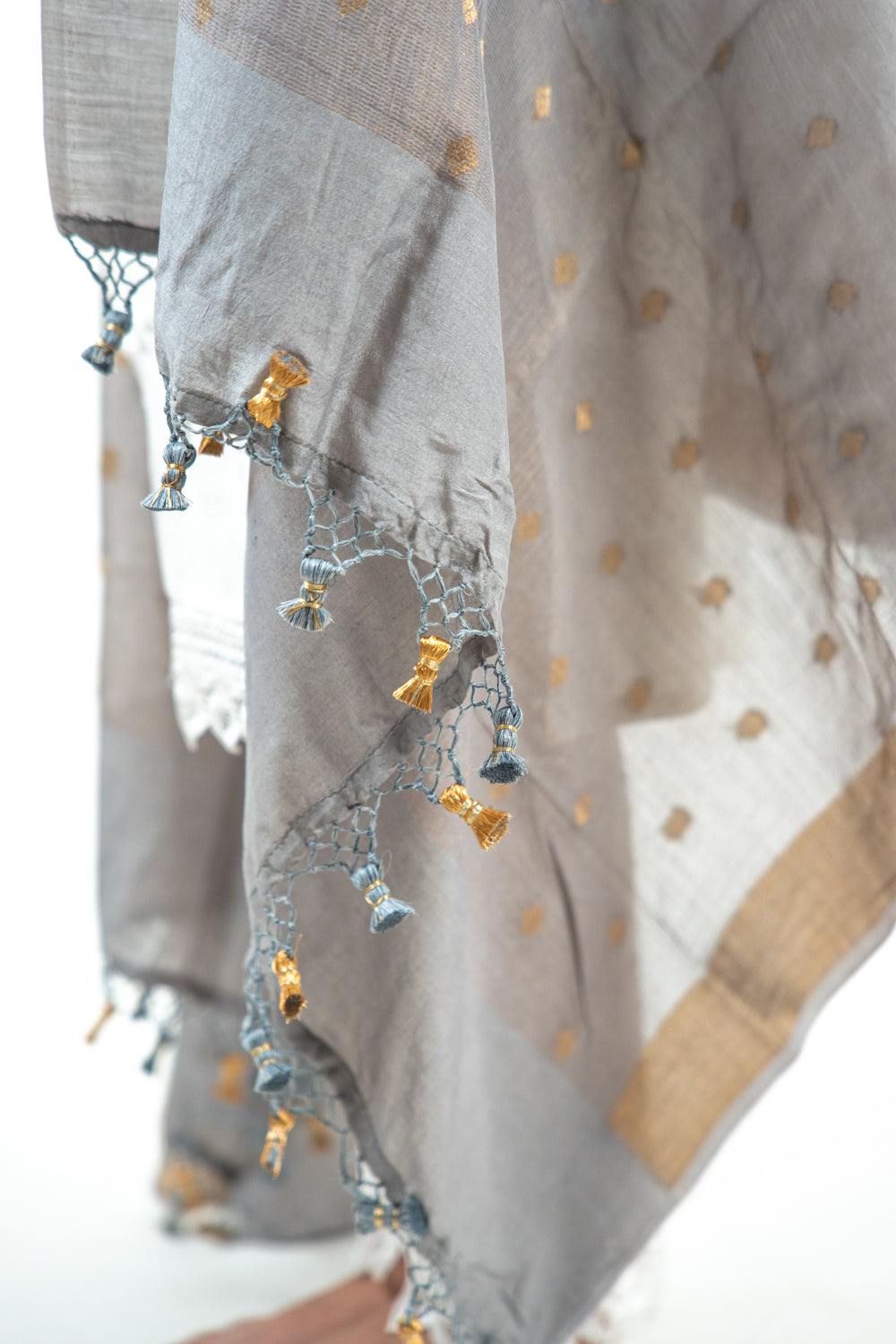 Steel Grey Diamond Zari Booti Banarasi Moonga Silk Dupatta