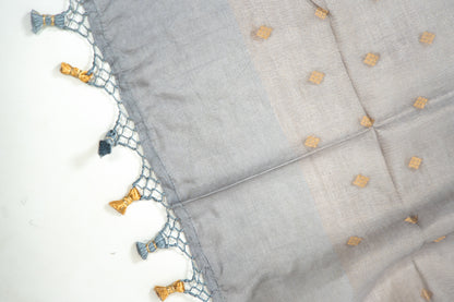 Steel Grey Diamond Zari Booti Banarasi Moonga Silk Dupatta