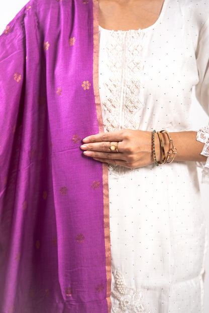 Deep Purple Mandala Zari Banarasi Moonga Silk Dupatta