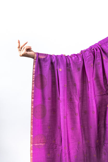 Deep Purple Mandala Zari Banarasi Moonga Silk Dupatta