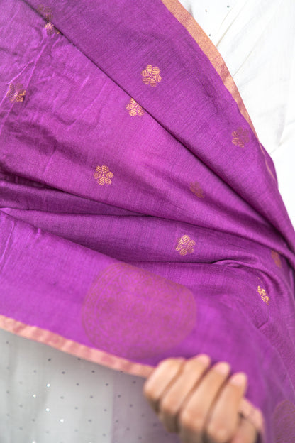 Deep Purple Mandala Zari Banarasi Moonga Silk Dupatta