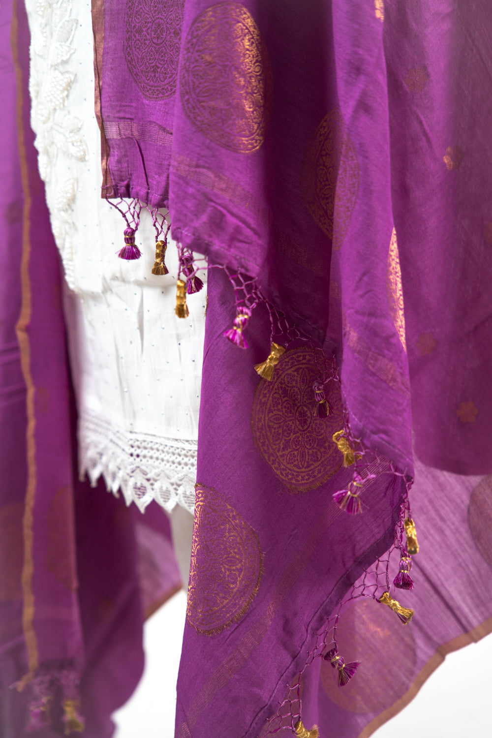 Deep Purple Mandala Zari Banarasi Moonga Silk Dupatta