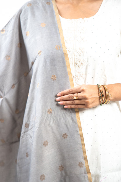 Charcoal Grey Mandala Zari Banarasi Moonga Silk Dupatta