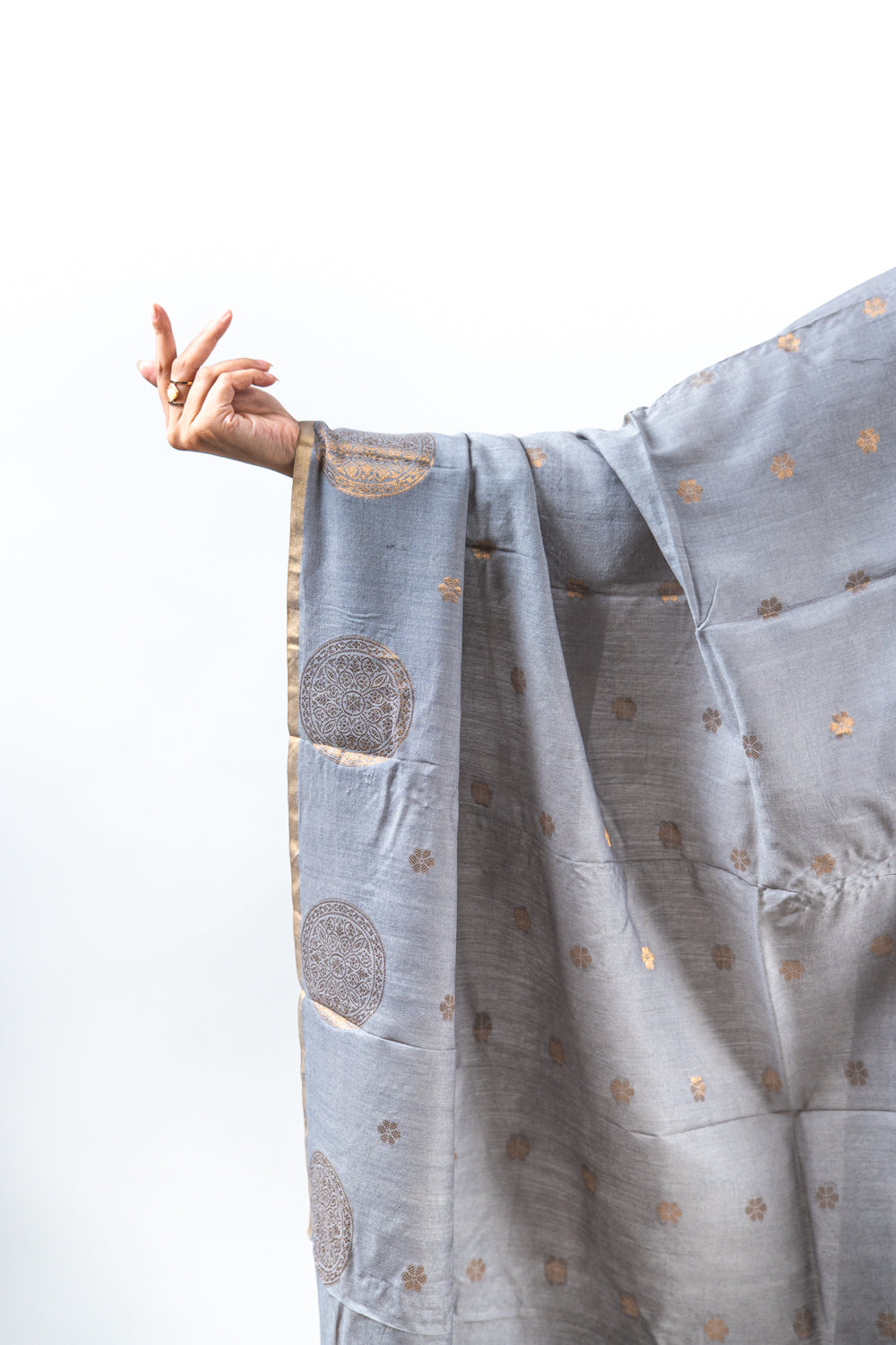 Charcoal Grey Mandala Zari Banarasi Moonga Silk Dupatta