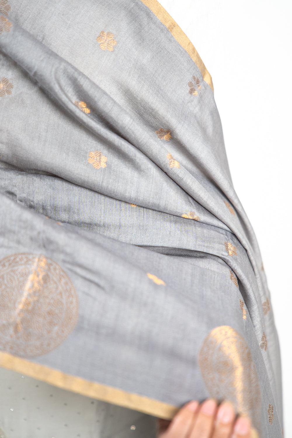 Charcoal Grey Mandala Zari Banarasi Moonga Silk Dupatta