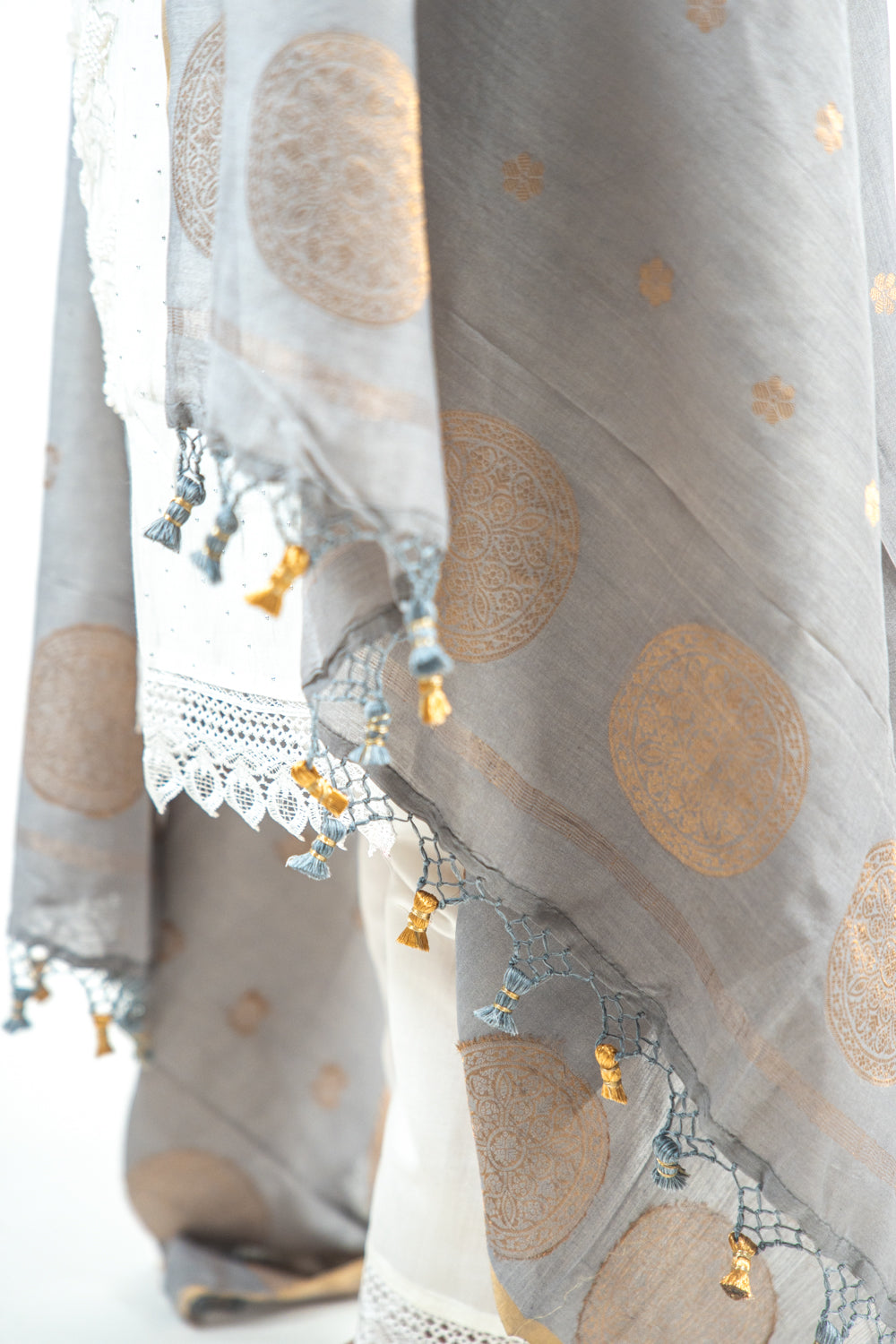 Charcoal Grey Mandala Zari Banarasi Moonga Silk Dupatta