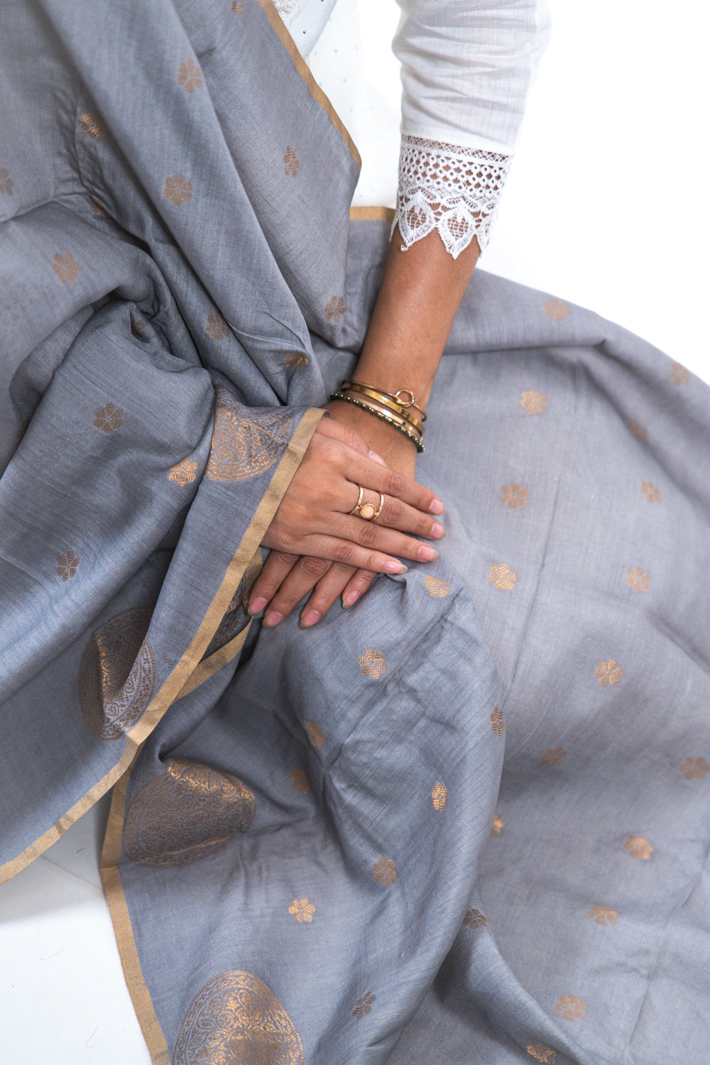 Charcoal Grey Mandala Zari Banarasi Moonga Silk Dupatta