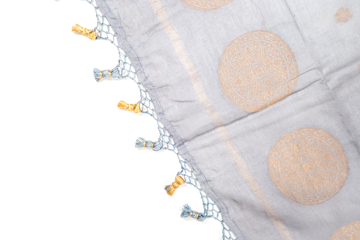 Charcoal Grey Mandala Zari Banarasi Moonga Silk Dupatta