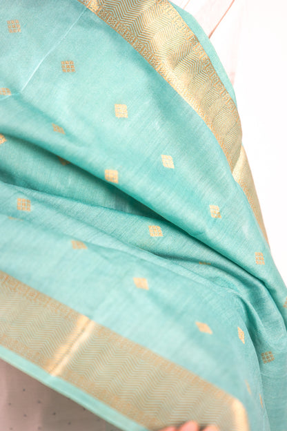 Turquoise Diamond Zari Booti Banarasi Moonga Silk Dupatta