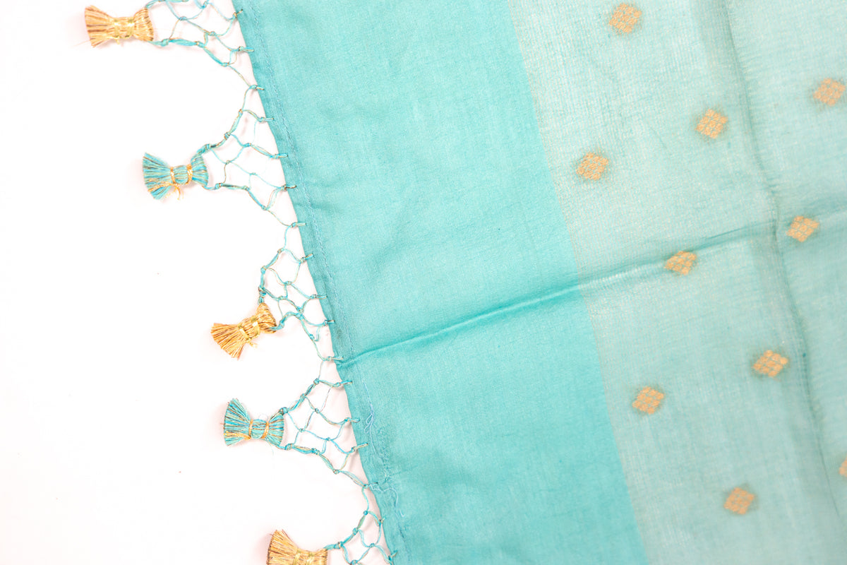 Turquoise Diamond Zari Booti Banarasi Moonga Silk Dupatta