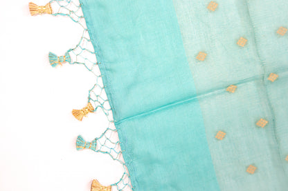 Turquoise Diamond Zari Booti Banarasi Moonga Silk Dupatta