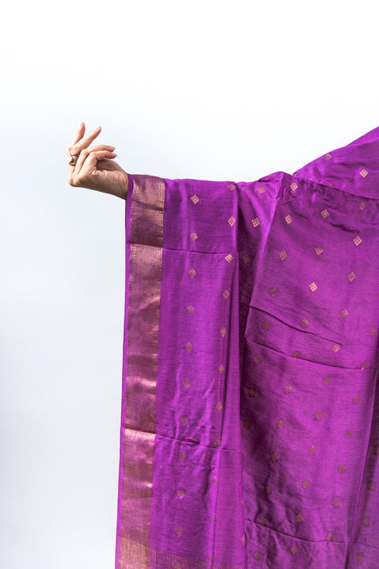 Plum Diamond Zari Booti Banarasi Moonga Silk Dupatta