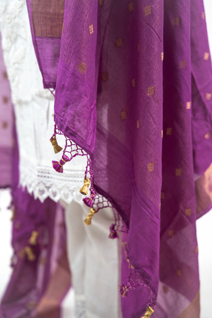 Plum Diamond Zari Booti Banarasi Moonga Silk Dupatta