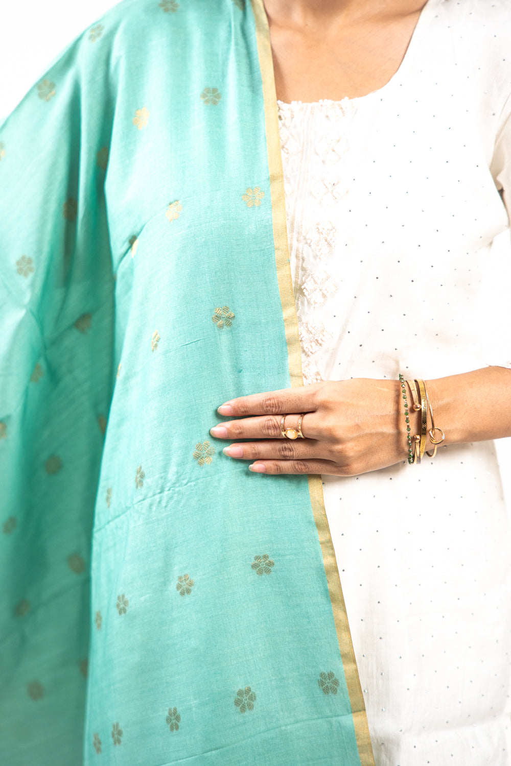 Sea Green Mandala Zari Banarasi Moonga Silk Dupatta