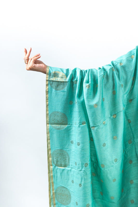 Sea Green Mandala Zari Banarasi Moonga Silk Dupatta