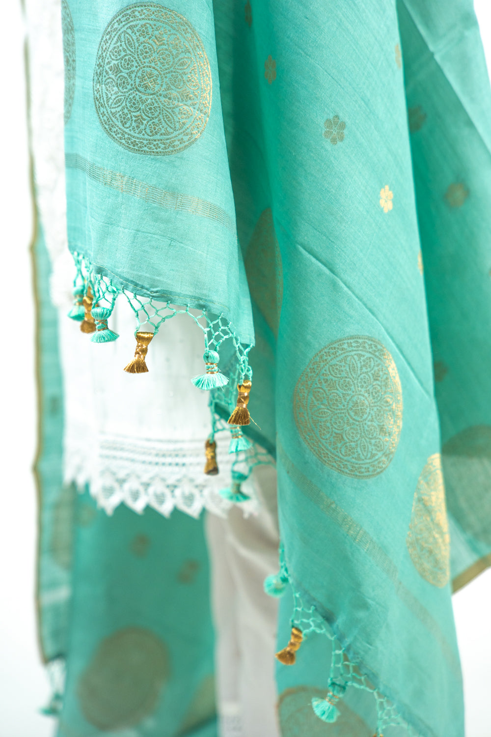 Sea Green Mandala Zari Banarasi Moonga Silk Dupatta