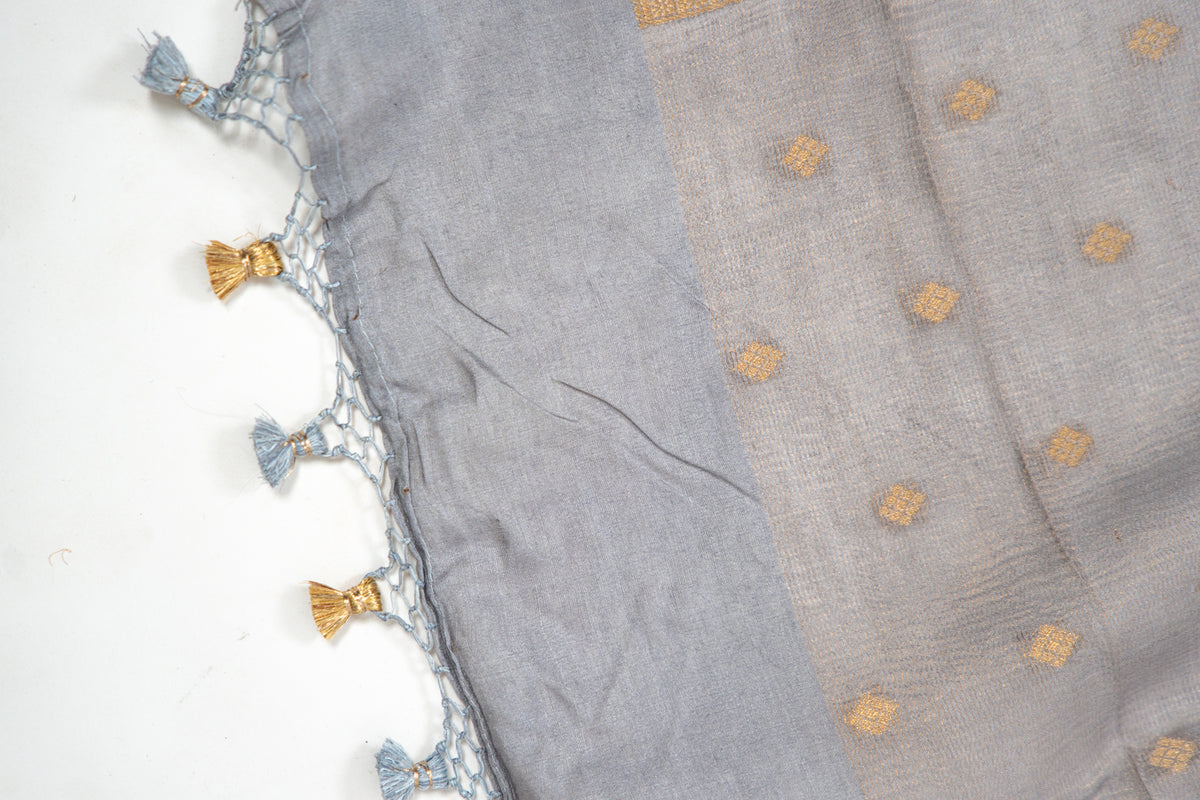 Midnight Blue Gold Zari Booti Banarasi Moonga Silk Dupatta