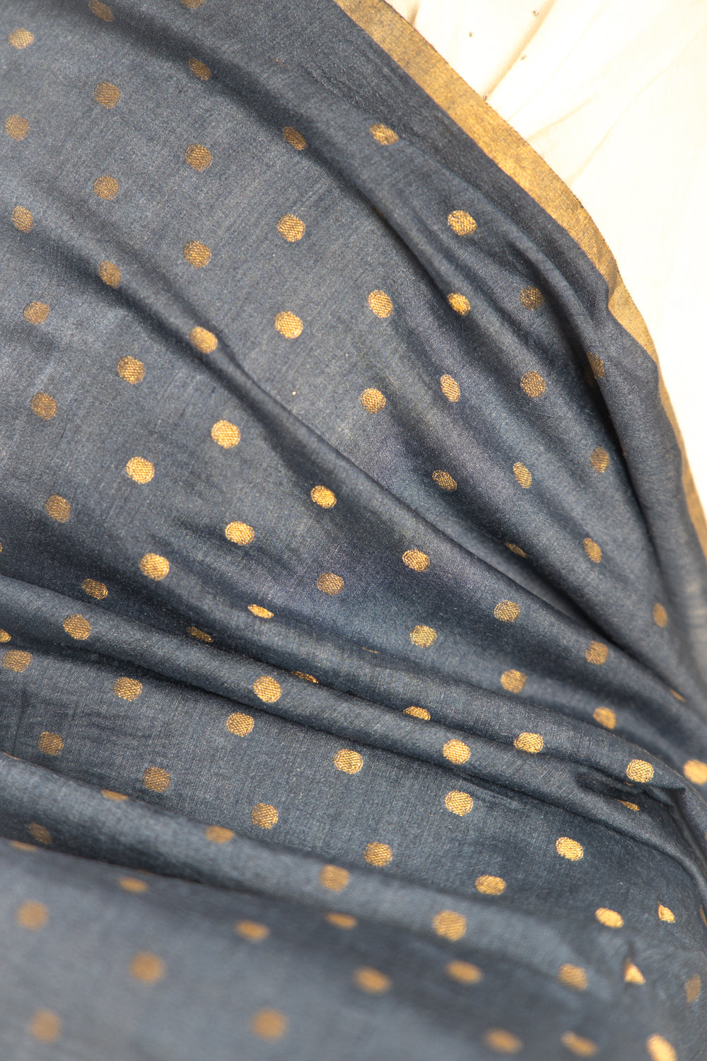 Midnight Blue Gold Zari Booti Banarasi Moonga Silk Dupatta