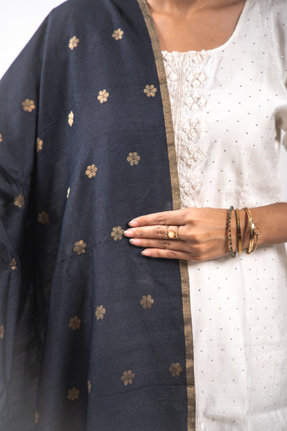Jet Black Mandala Zari Banarasi Moonga Silk Dupatta