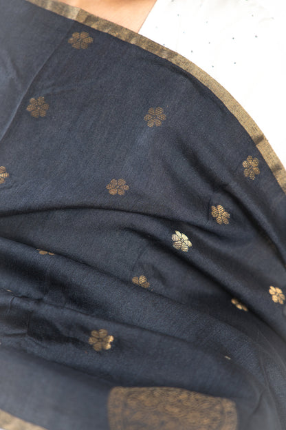 Jet Black Mandala Zari Banarasi Moonga Silk Dupatta