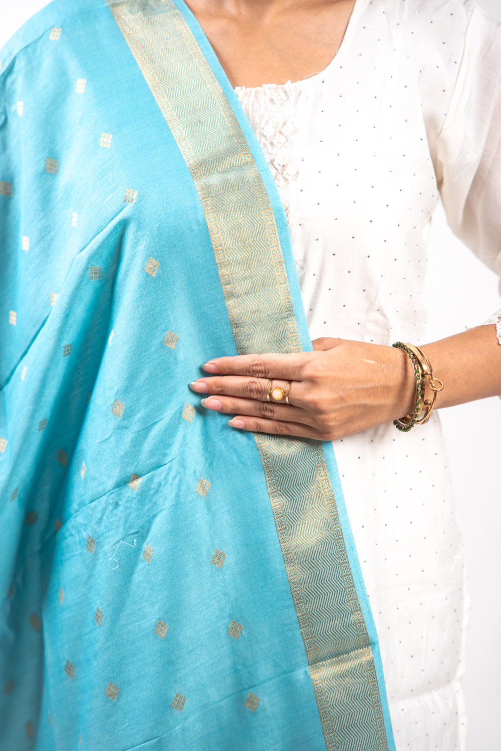 Sky Blue Diamond Zari Booti Banarasi Moonga Silk Dupatta