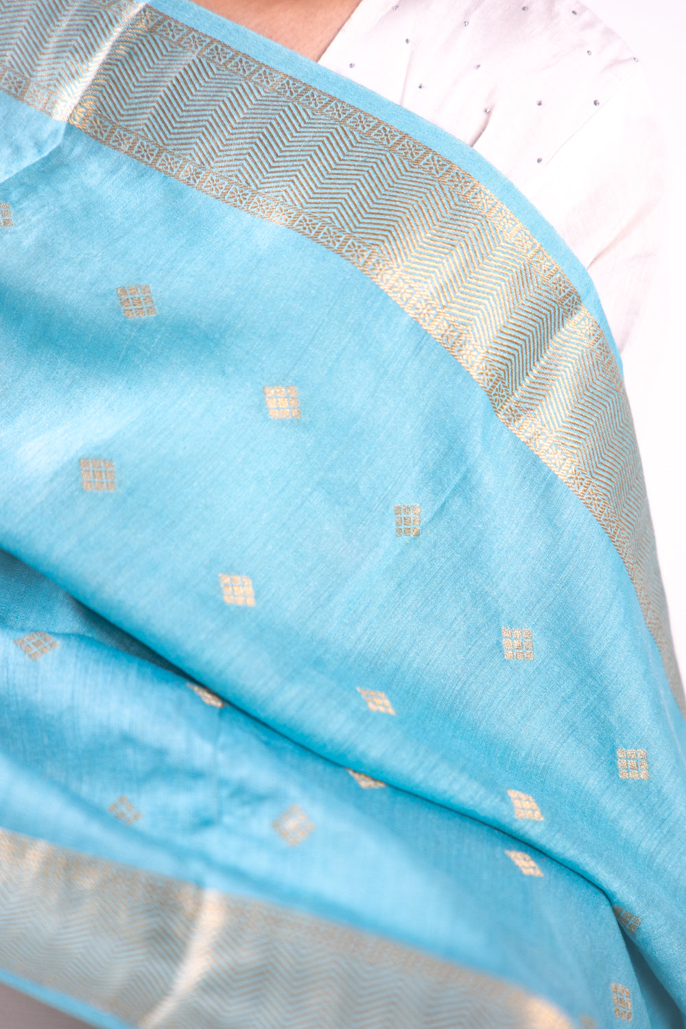 Sky Blue Diamond Zari Booti Banarasi Moonga Silk Dupatta