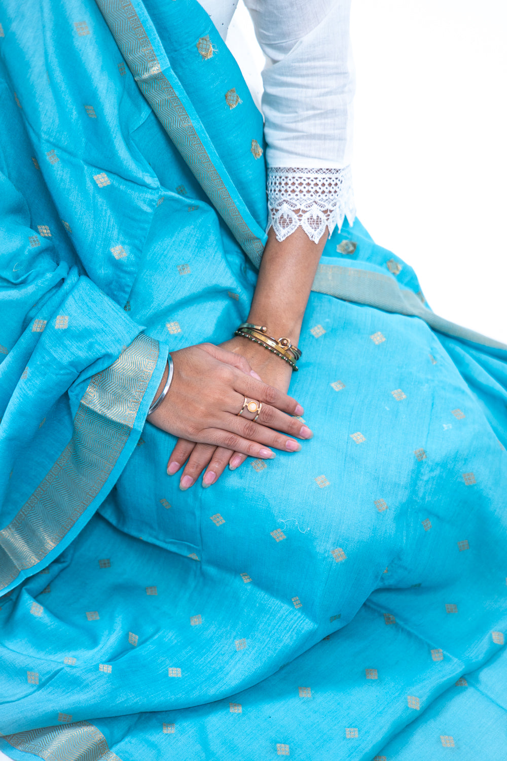 Sky Blue Diamond Zari Booti Banarasi Moonga Silk Dupatta