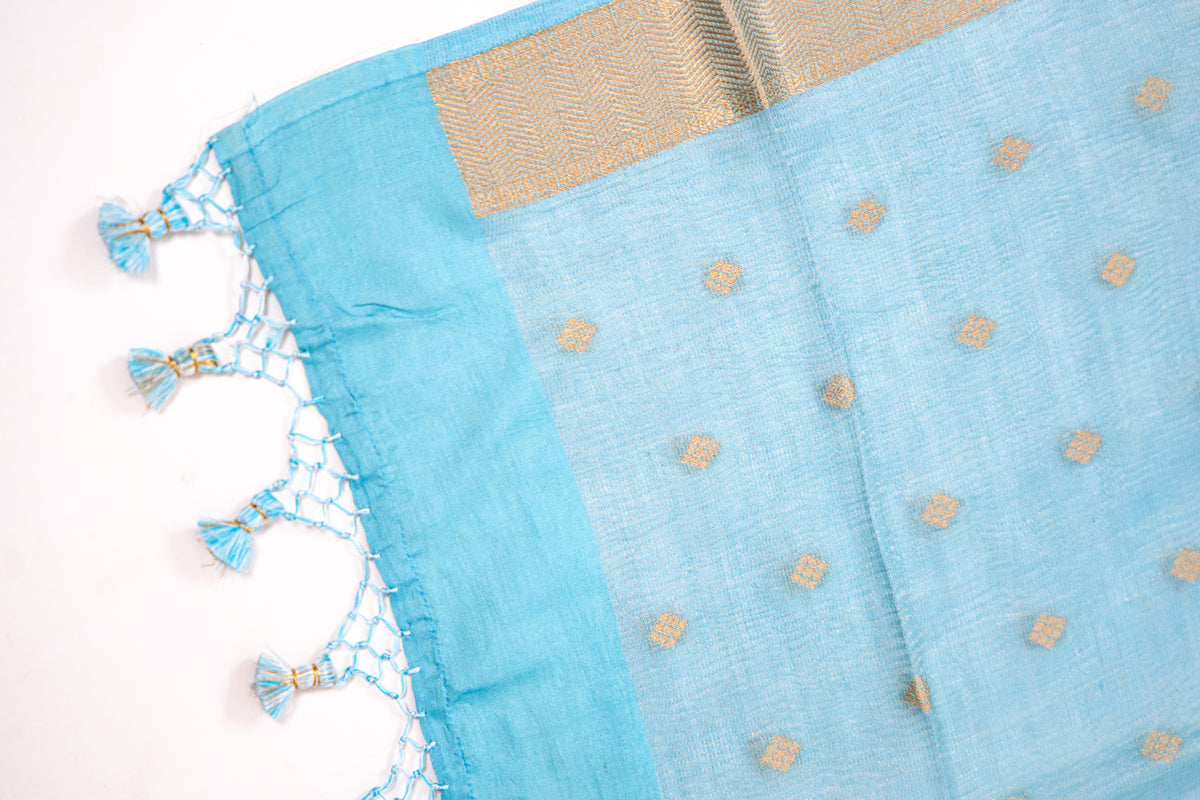 Sky Blue Diamond Zari Booti Banarasi Moonga Silk Dupatta