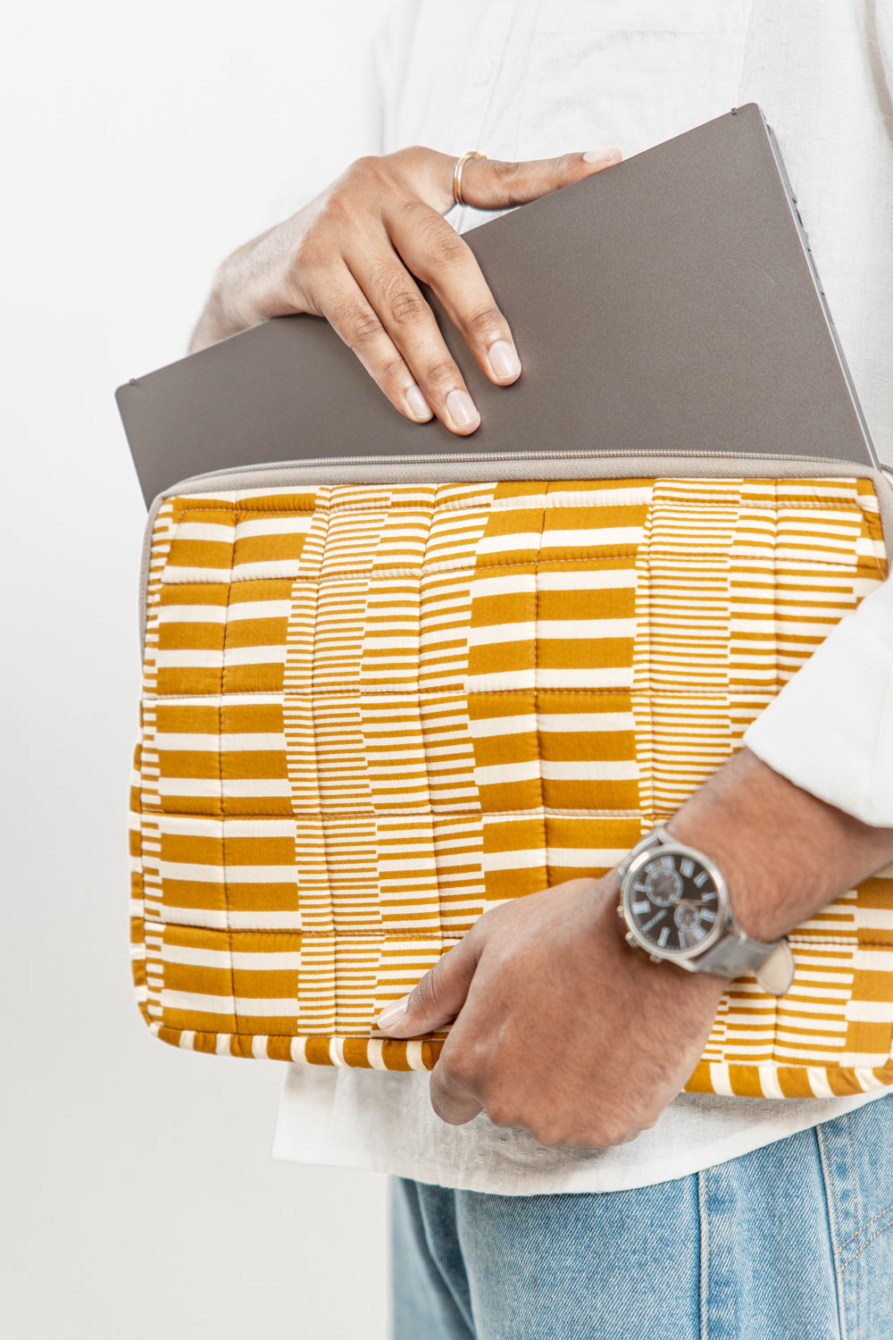 Ochre Yellow Geometric 3-Piece Laptop Bag Set