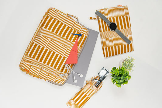 Ochre Yellow Geometric 3-Piece Laptop Bag Set
