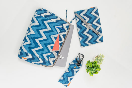 Indigo Blue Batik Chevron 3-Piece Laptop Bag Set
