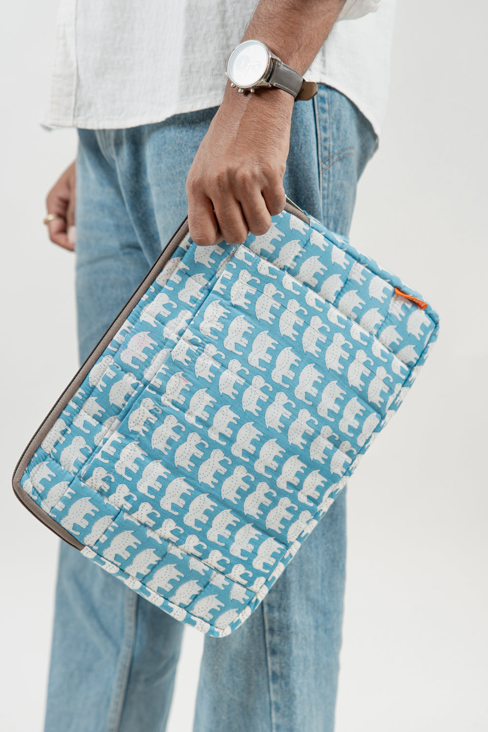 Sky Blue Elephant Print 3-Piece Laptop Bag Set