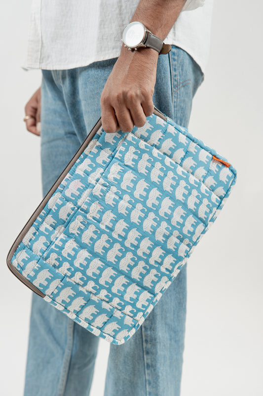 Sky Blue Elephant Print 3-Piece Laptop Bag Set
