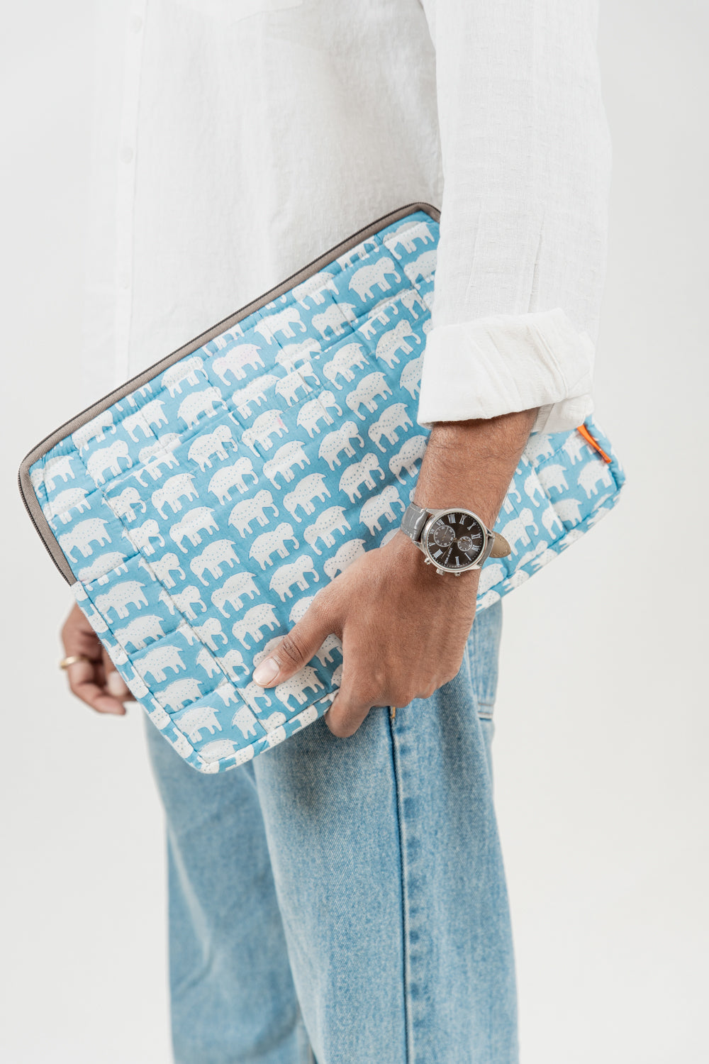 Sky Blue Elephant Print 3-Piece Laptop Bag Set