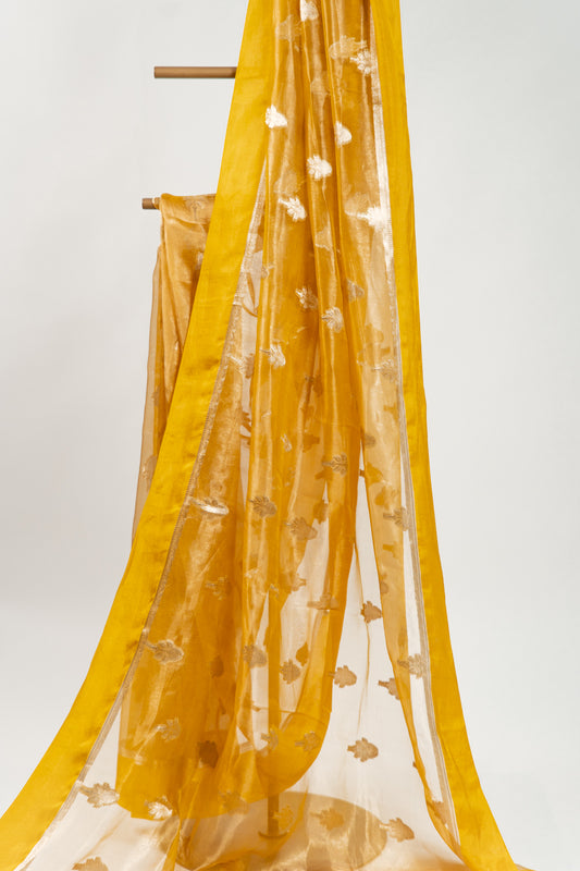 Mustard yellow Tissue Silk Saree