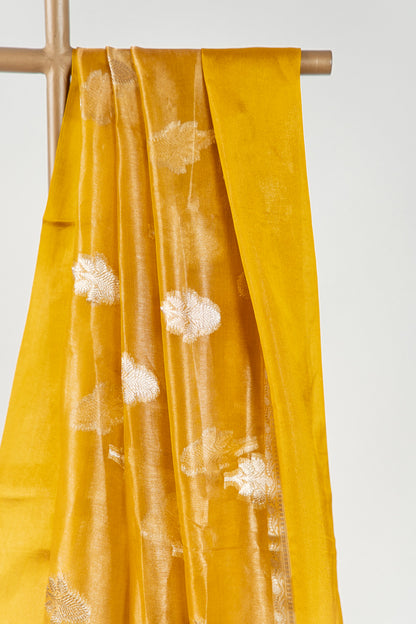 Mustard yellow Tissue Silk Saree
