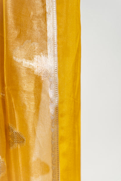Mustard yellow Tissue Silk Saree
