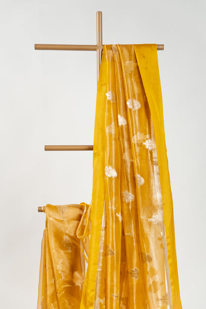 Mustard yellow Tissue Silk Saree