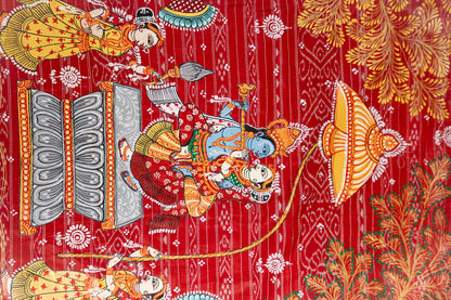 Natural Beige & Maroon Hand-Painted Tussar Silk Saree