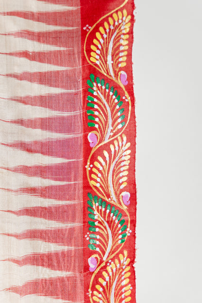 Natural Beige & Maroon Hand-Painted Tussar Silk Saree