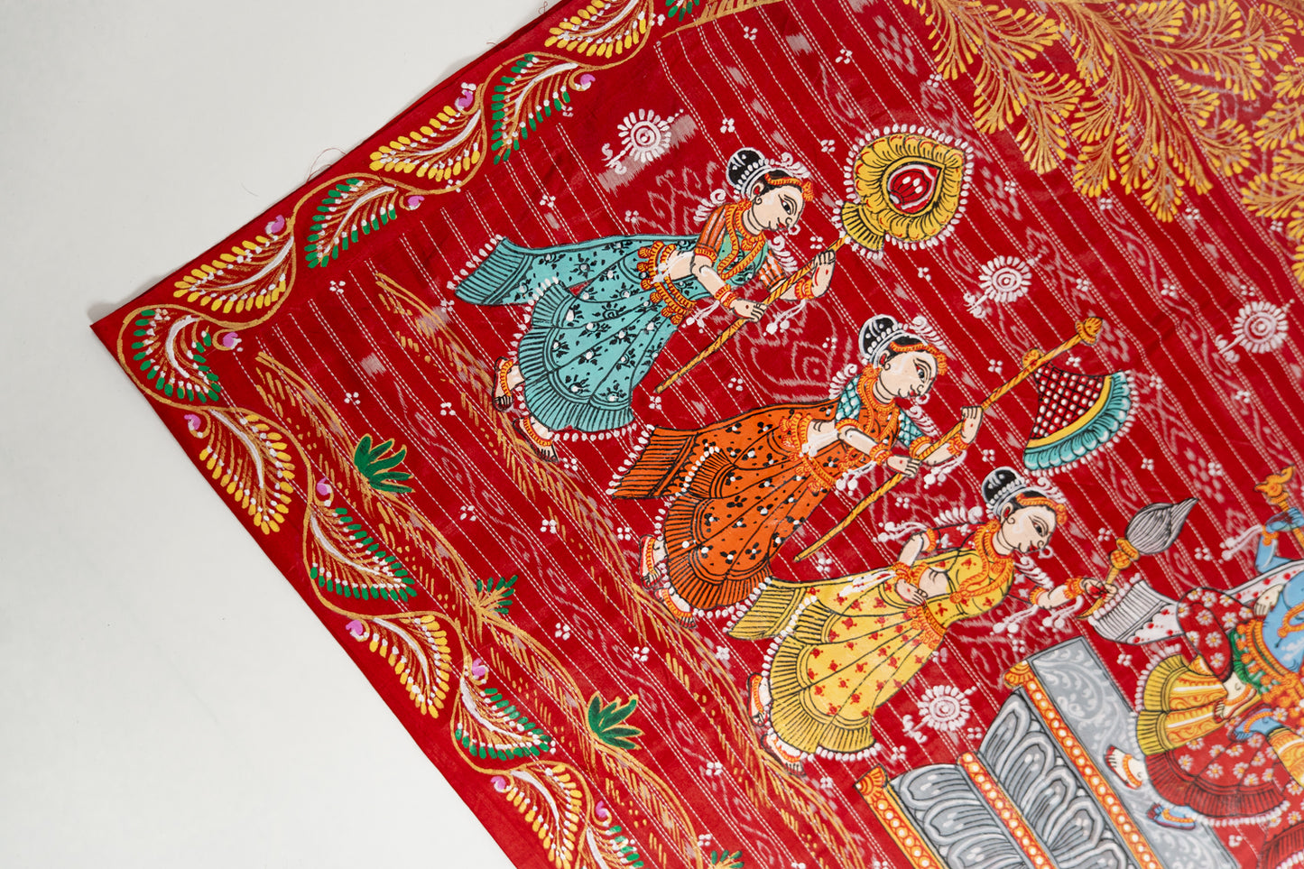Natural Beige & Maroon Hand-Painted Tussar Silk Saree