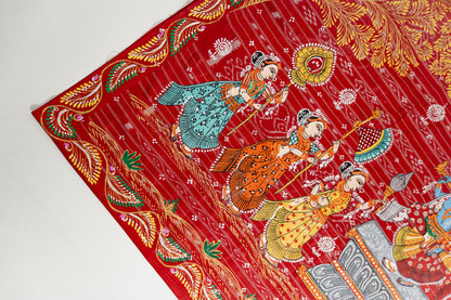 Natural Beige & Maroon Hand-Painted Tussar Silk Saree