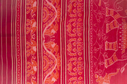 Maroon & Tangerine Orange Khandua Silk Saree with Jagannath Ikat Motifs